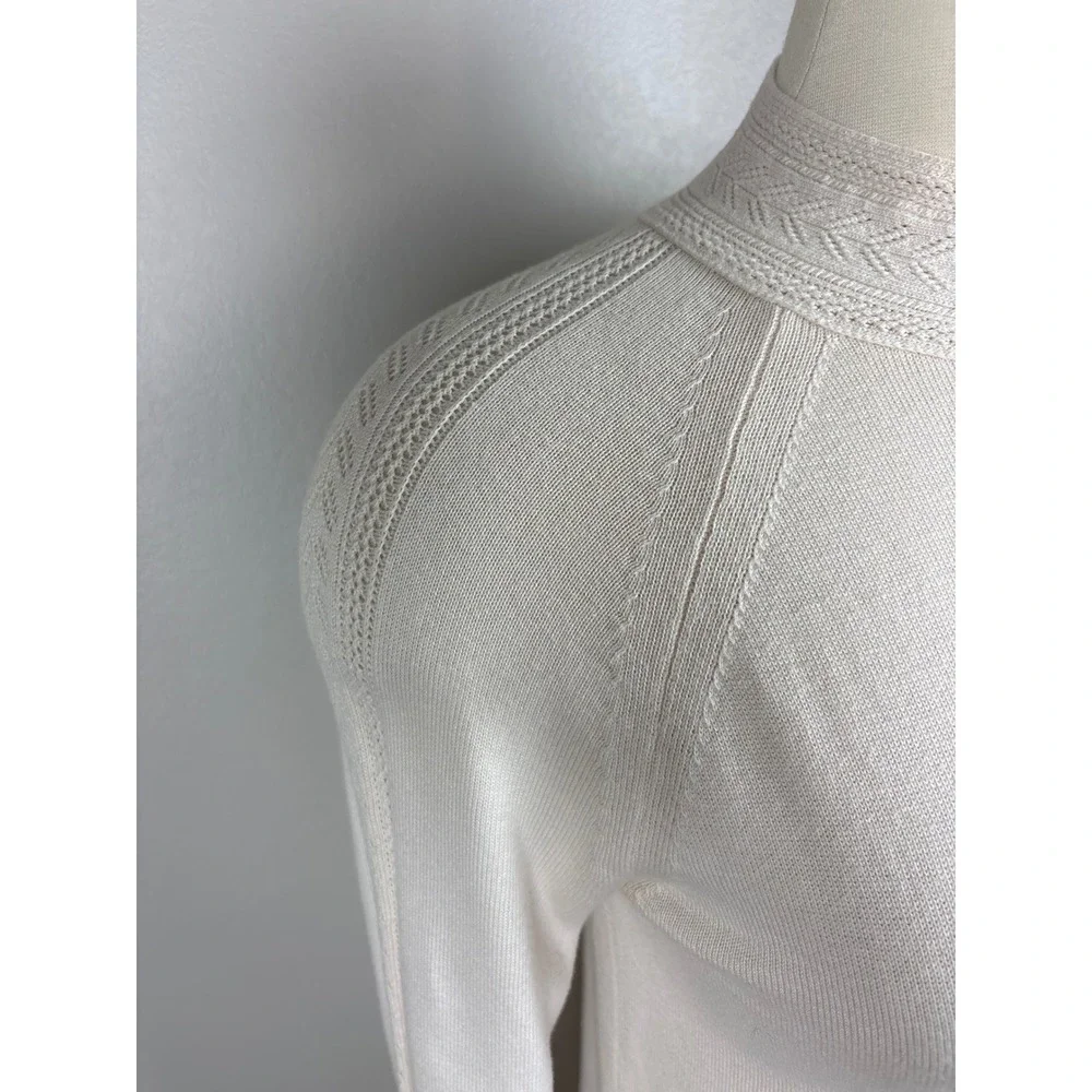 Banana Republic Factory Pointelle Trim Sweater Size S Cream Mock Neck Twee Cute - Picture 6 of 17